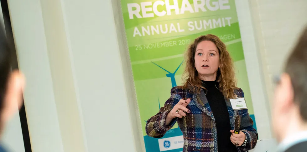 Christina Aabo speaks at Recharge Energy Transition Summit in Copenhagen, Denmark, in 2019