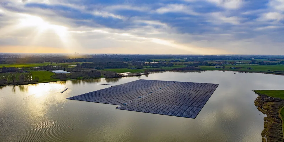 Bomhofsplas floating PV array on a Dutch lake of a sandpit site at Zwolle
