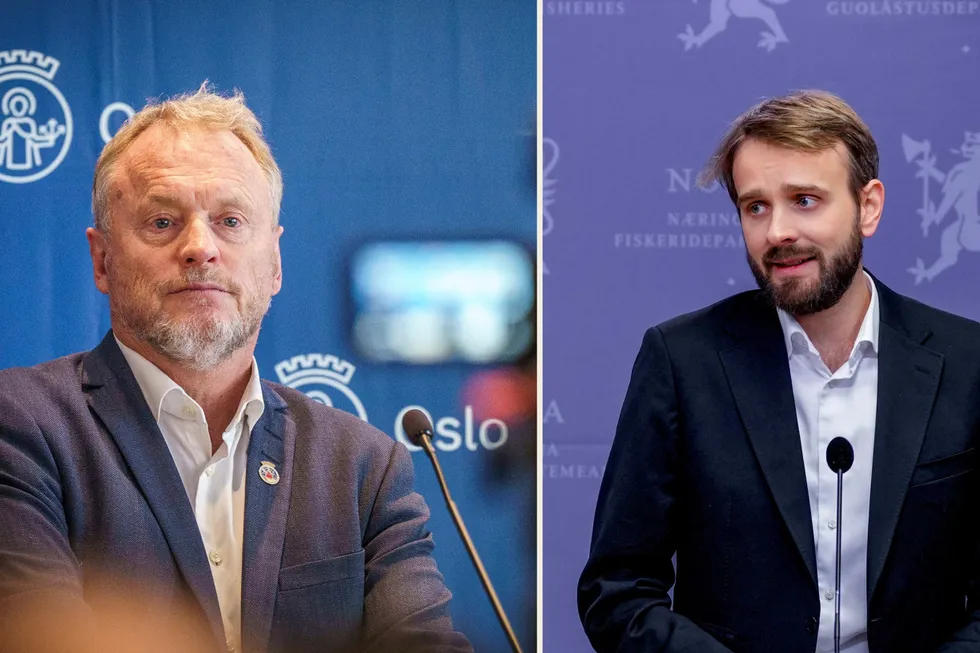 Til venstre byrådsleder i Oslo fra Arbeiderpartiet Raymond Johansen. Til høyre næringsminister Jan Christian Vestre fra Arbeiderpartiet.