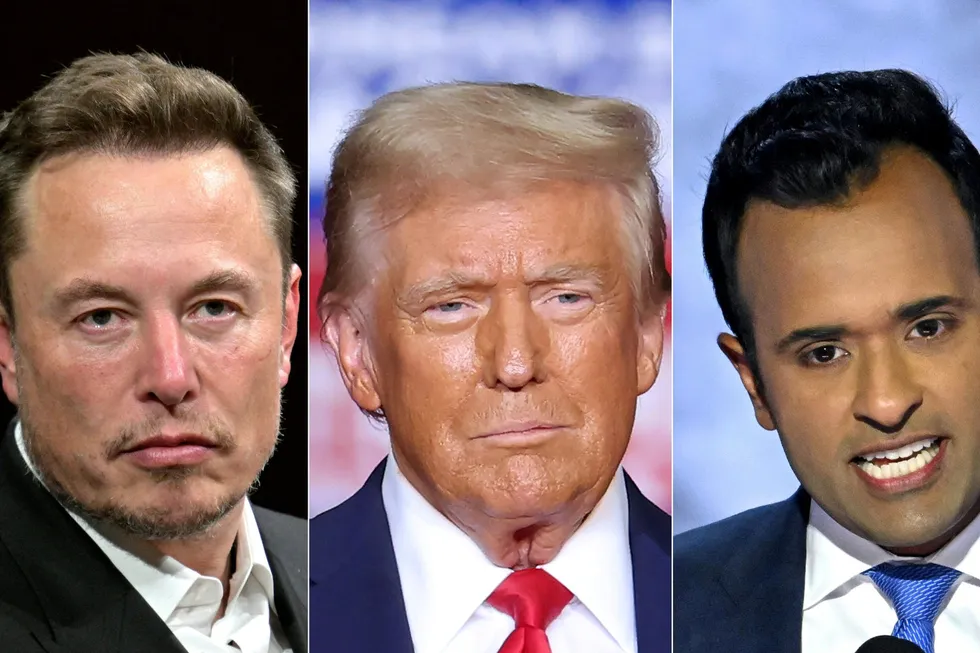 Tesla-sjef Elon Musk (til venstre) og entreprenør Vivek Ramaswamy (til høyre) skal gi råd om hvordan kommende president Donald Trump kan kutte massivt i offentlige utgifter i USA.