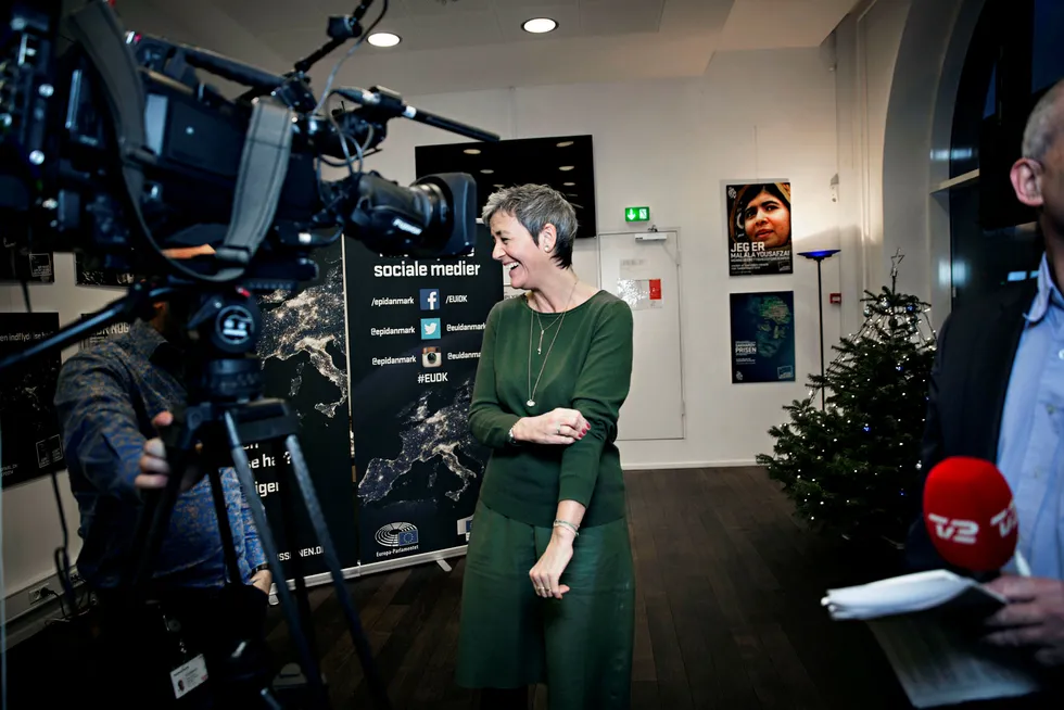EU-kommissær Margrethe Vestager er hjemme i København før jul og blir intervjuet av dansk TV 2. Foto: Kristian Ridder-Nielsen
