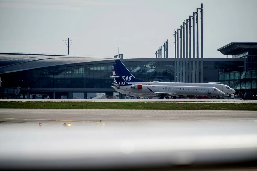 Parkerte SAS-fly på Oslo lufthavn Gardermoen sist uke.