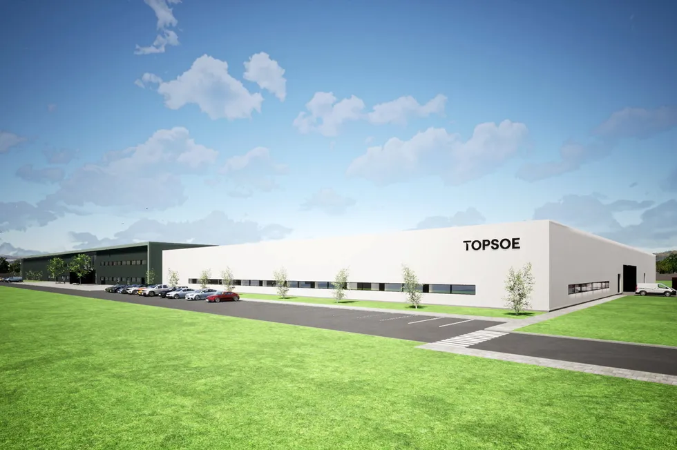A computer rendering of Topsoe's under-construction electrolyser factory in Herning, Denmark.