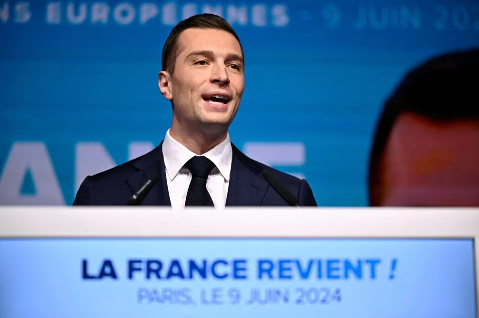 Jordan Bardella, French far-right Rassemblement National (RN) party president and hopeful for prime minister who has criticised renewables.