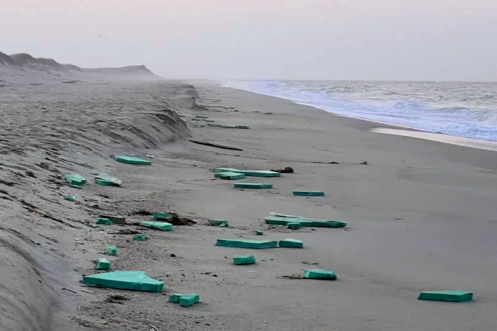 Debris from Vineyard wind on a beach at Nantucket.