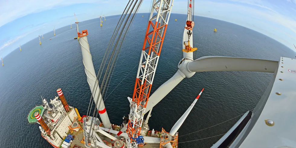 Bold Tern working on the Wikinger Offshore wind farm . Wikinger construction.