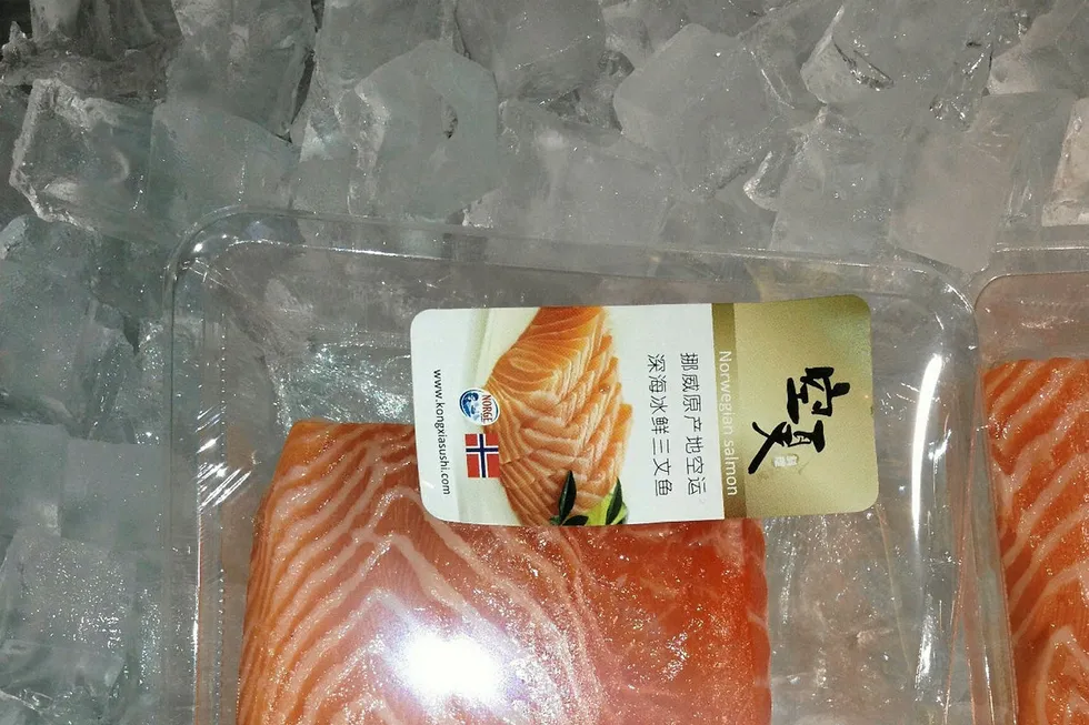 Norwegian salmon on sale in a Shanghai supermarket.