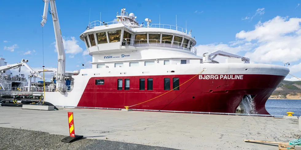 Dette bildet av «Bjørg Pauline» ble tatt ved Nordlaks' slakteri på Børøya onsdag ettermiddag, mens båten losset fisk.