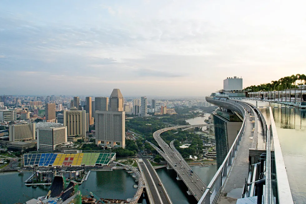 A view of Singapore from atop the iconic Marina Bay Sands hotel.