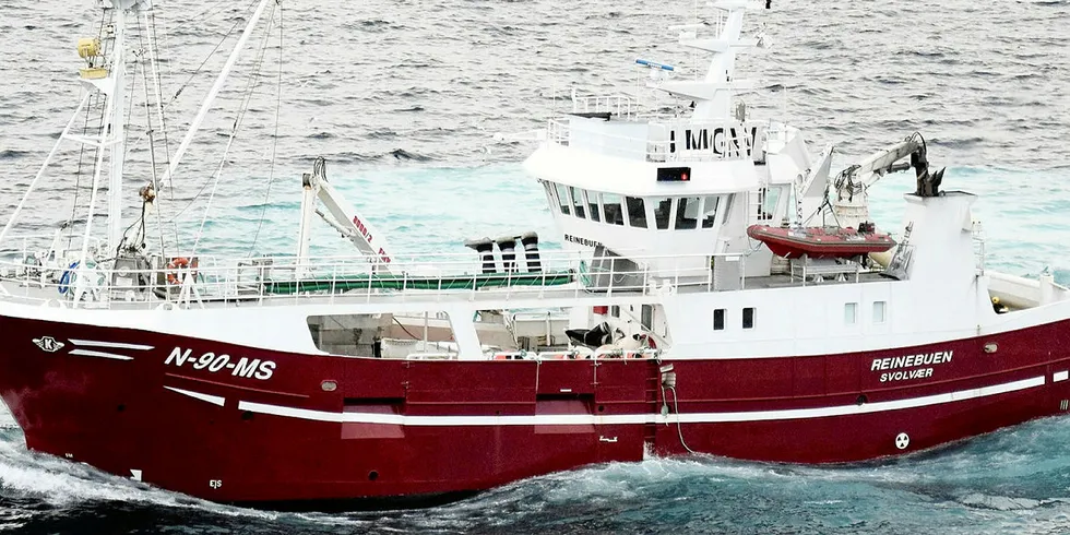 PÅ VEI: Om ikke lenge landes årets første hvalkjøtt. «Reinebuen» kurser mot Lofoten mens det holdes skarp utkikk etter mer vågehval.