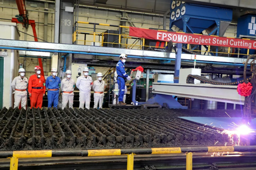 First steel cut: Cosco Shanghai has started to crack on FPSO Maria Quitéria.