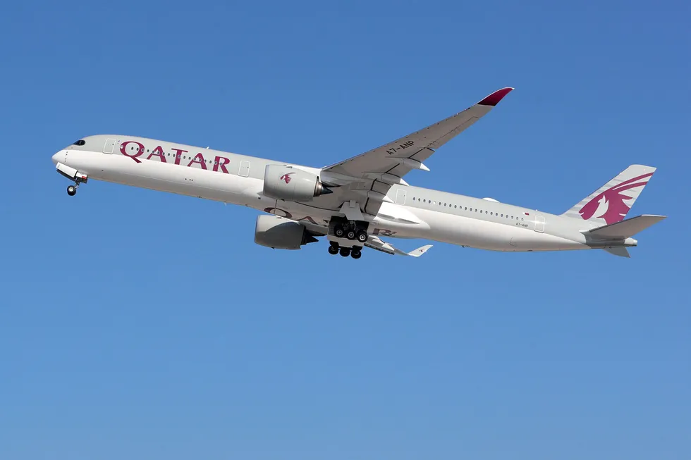 Take-off: a Qatar Airways plane departing Hamad International Airport near the Qatari capital, Doha