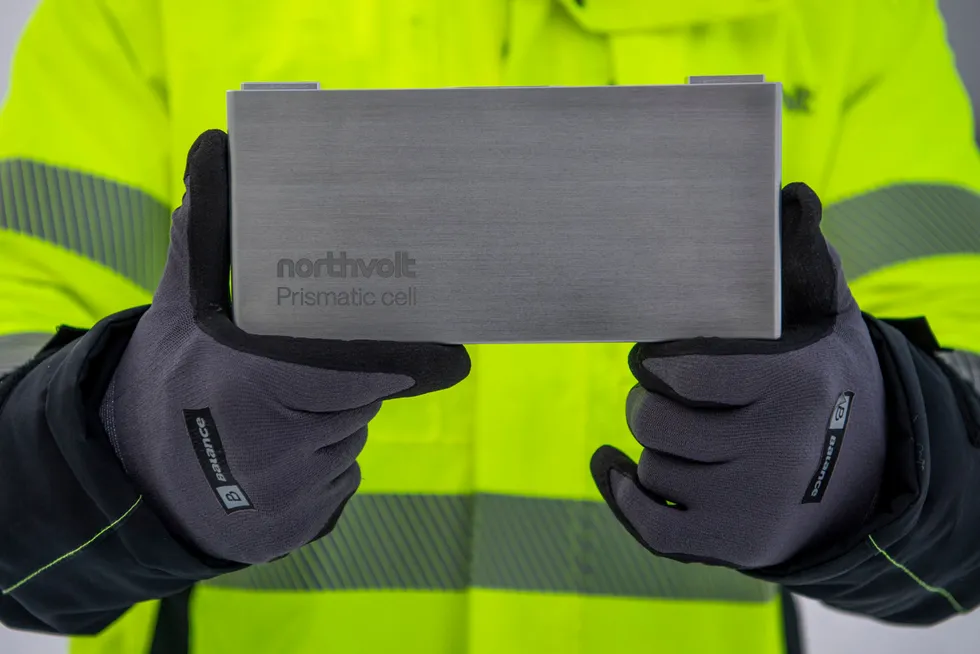 Northvolt has made a breakthrough in a new battery technology used for energy storage. The photo shows mockup of a Northvolt battery