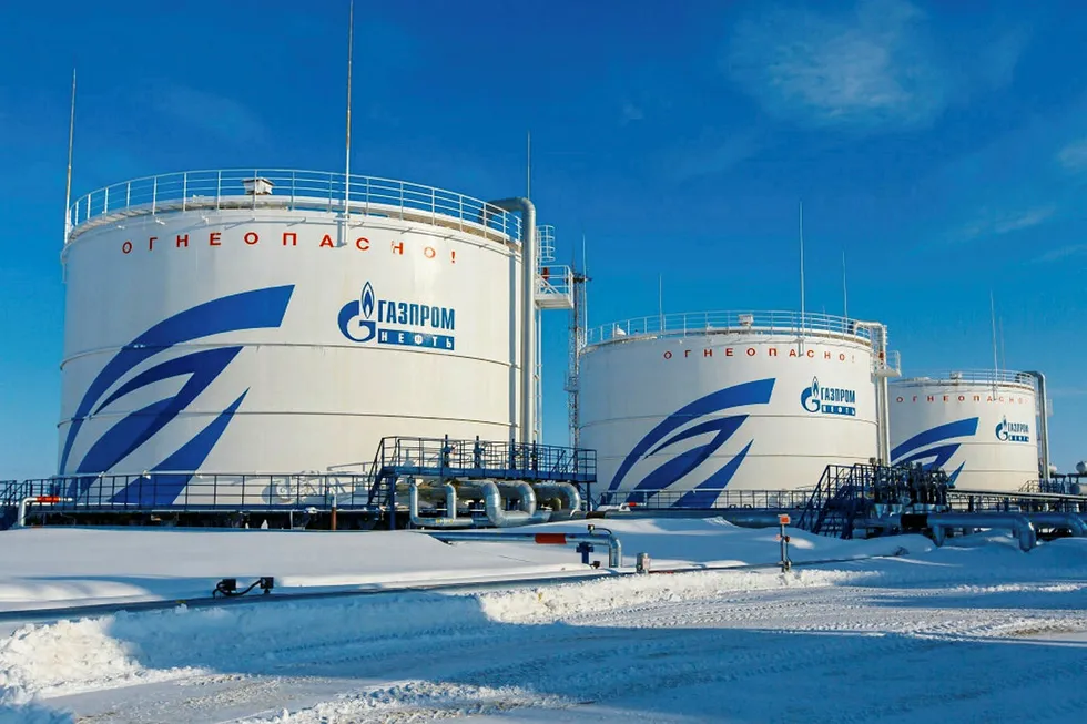 Joint ventures: oil storage reservoirs at a Gazprom Neft's field in West Siberia in Russia