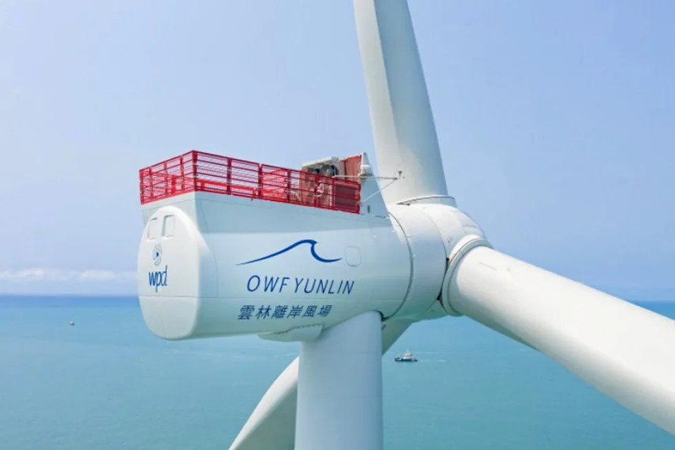 Firing up: a turbine at Yunlin offshore wind farm off the coast of Taiwan