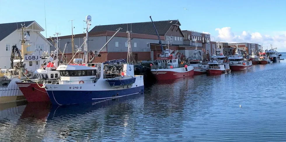 Værøy havn er en god havn for den mindre flåten som her ligger i leveringskø hos Lofoten Viking. Større båter frykter for den grunne innseilingen i dårlig vær, noe som bør utbedres.