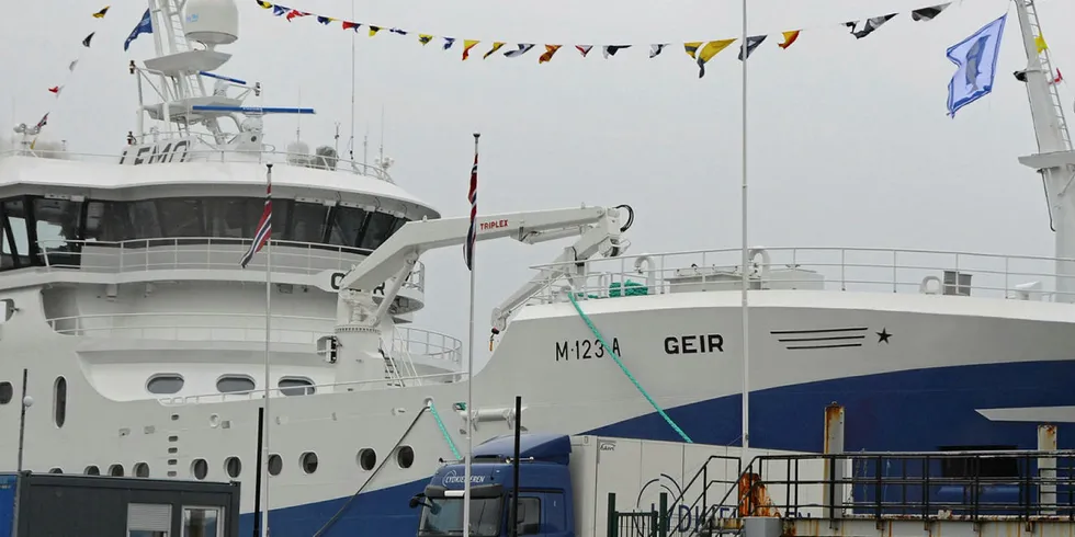 «GEIR»: Autolinebåten døpt i Ålesund lørdag.