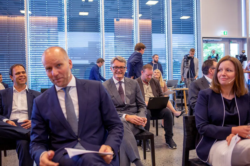 Kjetel Digre blir ny konsernsjef i Aker Solutions, som skal slås sammen med Kværner. Her fra fredagens pressekonferanse på Fornebu.