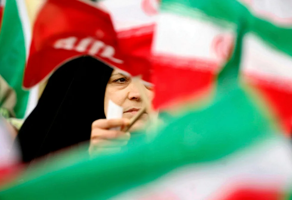 Investment plan: a woman waves a national flag in Iran
