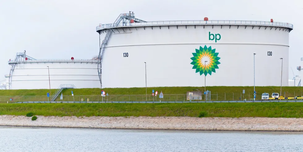 BP oil tanks in the Rotterdam harbour area.