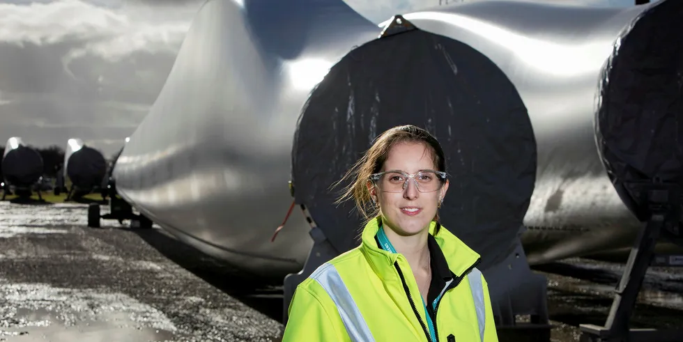 Engineer Laura Emms at Siemens Gamesa's blade plant in northeast England