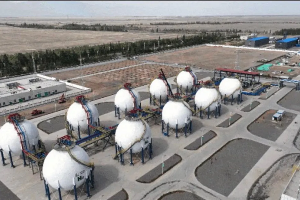 Flagship facility: the hydrogen tank farm of Sinopec's green hydrogen project in Xinjiang, China.