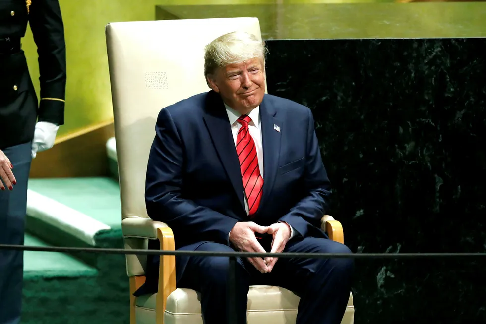 President Donald Trump lytter til applausen etter å ha delte sin suksessoppskrift med kolleger i FNs hovedforsamling: Nasjonalisme.