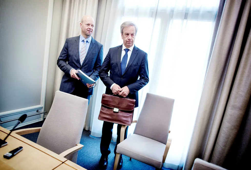 Fra venstre oljefondsjef Yngve Slyngstad og sentralbanksjef Øystein Olsen. Foto: Ida von Hanno Bast