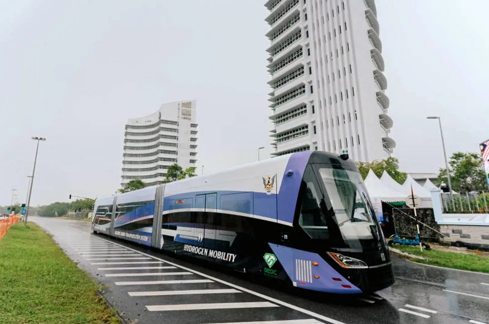 The CRRC smart tram undergoing testing in Kuching City.