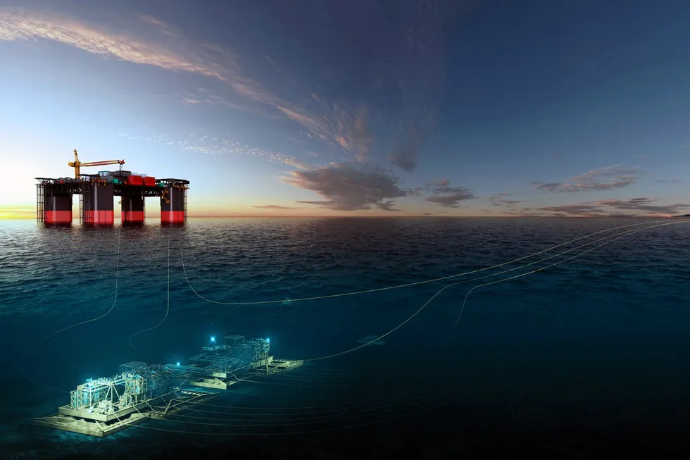 Awards awaited: a rendering of the Jansz-Io subsea compression system and controls platform for the Jansz-Io project