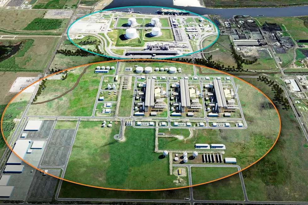 New deal: Lake Charles LNG has announced its third contract in the past month for cargoes to be exported from its planned facility (circled in green at the top of this photo rendering) in Louisiana