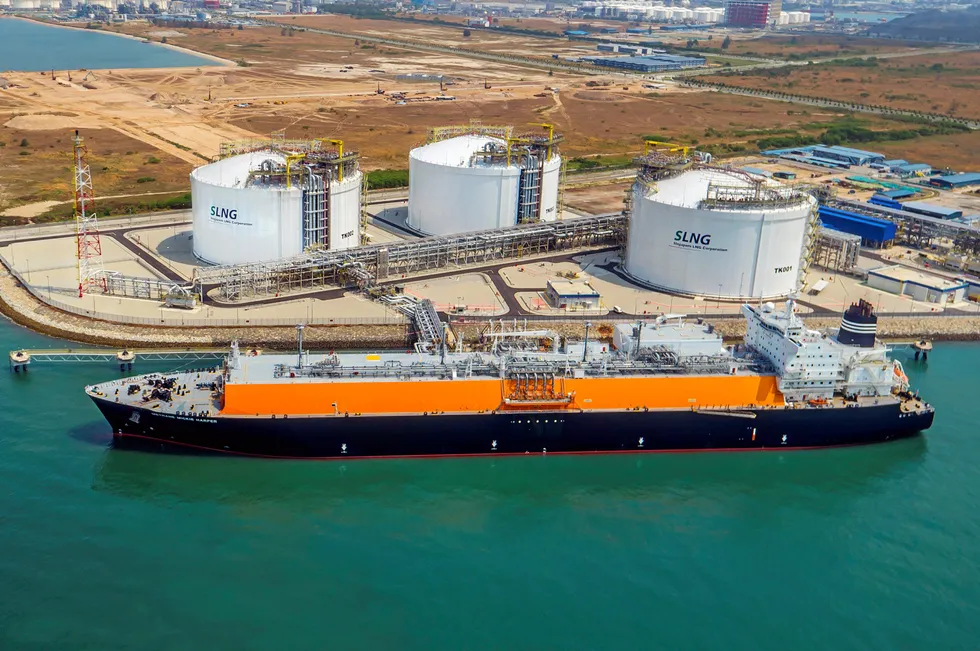 Berthed: the LNG carrier Methane Mickie Harpera at the official opening of Singapore's LNG terminal in 2014
