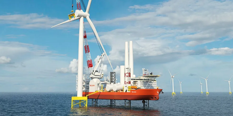 GustoMSC's NG-16000X offshore wind installation vessel, which has been ordered by dry goods carrier Scorpio Bulkers.