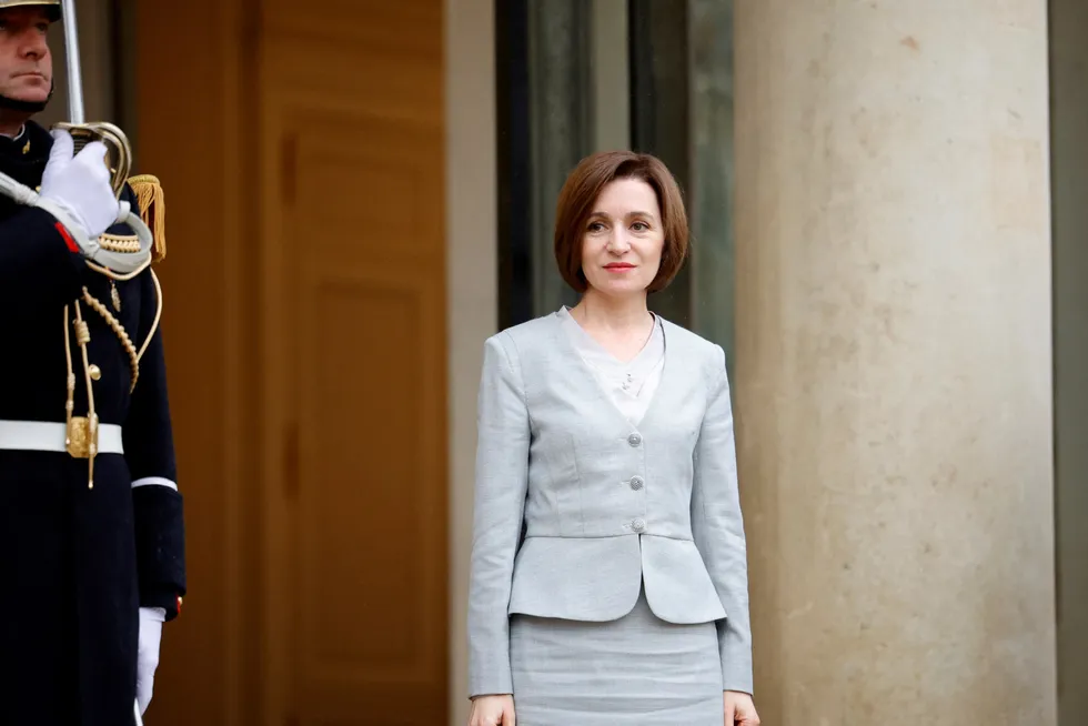 Concerns: Moldova President Maia Sandu arrives for a meeting in Paris with French President Emmanuel Macron