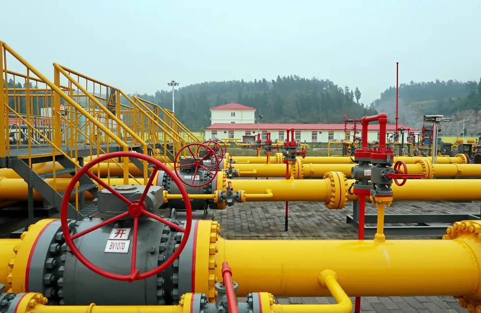 Production boost: a pressure-boosting station run by Sinopec at the Fuling shale gas field in Chongqing