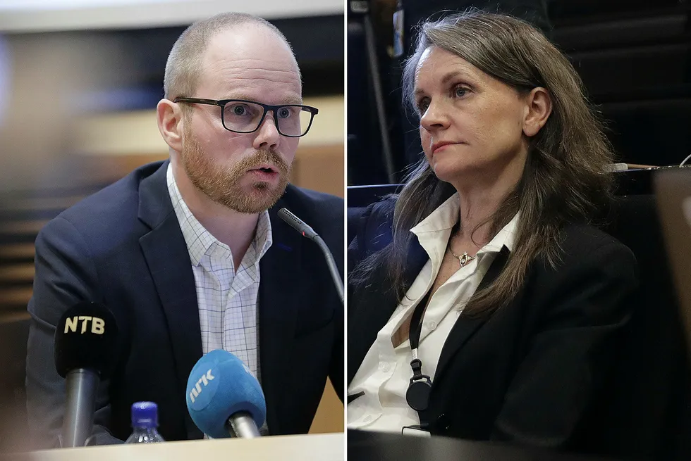 Ansvarlig redaktør Gard Steiro og politisk redaktør Hanne Skartveit i VG på pressekonferansen onsdag kveld.