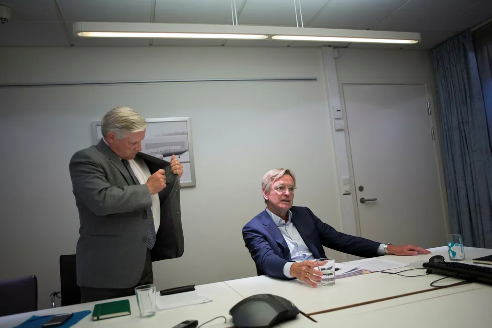 Tidligere styreleder Stig Grimsgaard Andersen (til høyre) og Mikkel Berg i Silver. Foto: Thomas T. Kleiven