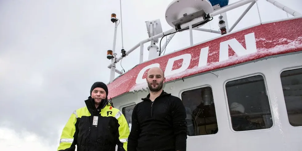 Brødrene Mads (t.v.) og Marius Albrigtsen regner med å ha tidligere «Odin» klar for garnfeltene utenfor Vesterålen om en måneds tid. Foto: Mareno Leonhardsen/Bladet Vesterålen