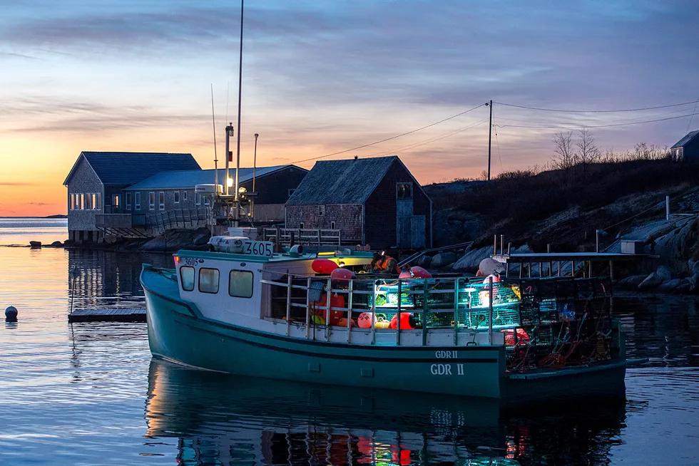 Against drilling: a lobster boat, loaded with traps, waits to depart West Dover harbour in Nova Scotia, Canada