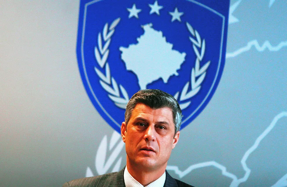 Kosovo president Hashim Thaci opplyser at det blir nyvalg i landet i juni som følge av at et mistillitsfroslag felte regjeringen tidligere denne uken. AFP PHOTO / ARMEND NIMANI Foto: Armend Nimani/AFP Photo/NTB Scanpix