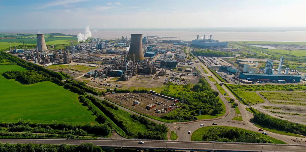 Saltend Chemicals Park in Hull, northeast England, where Equinor's planned H2H Saltend blue-hydrogen plant would be built.