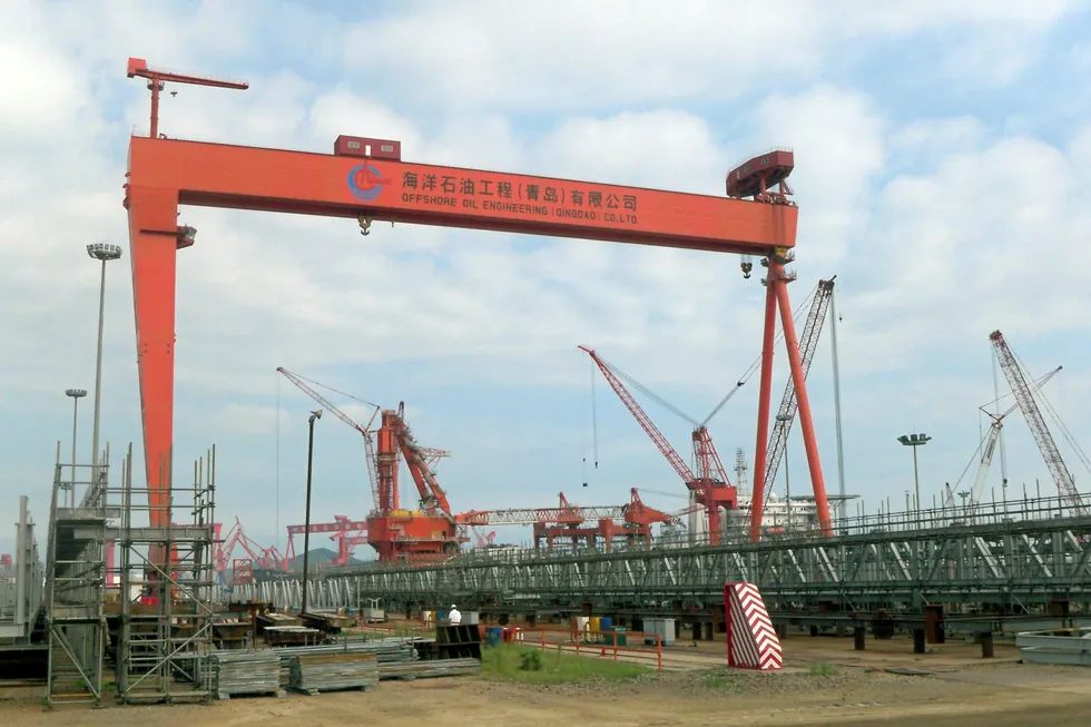 At work: COOEC's Qingdao yard is building the production semisub for CNOOC Ltd's Lingshui 17-2 development
