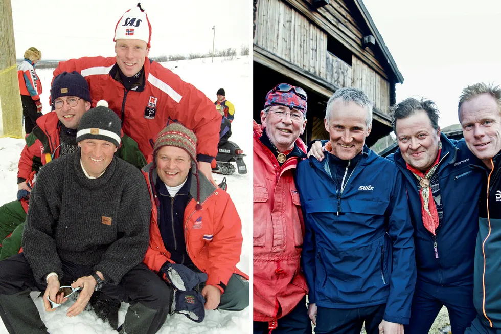 Denne høsten er «Gutta på tur» med Arne Brimi, Arne Hjeltnes, Vegard Ulvang og Bjørn Dæhlie tilbake på skjermen for tiende gang. Her er gutta i Davos i Sveits i 1996, ett år etter at tv-programmet hadde premiere, og under nye opptak i 2017.