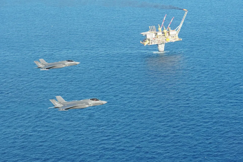 Reaction: F-35 fighter jets patrol a Norwegian oil platform.