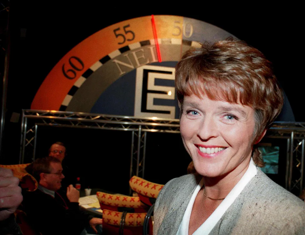 Senterparti-leder Anne Enger Lahnstein gledet seg da pilen i NRKs valgstudio viste at nei-siden vant folkeavstemningen om EU-medlemskap i 1994.