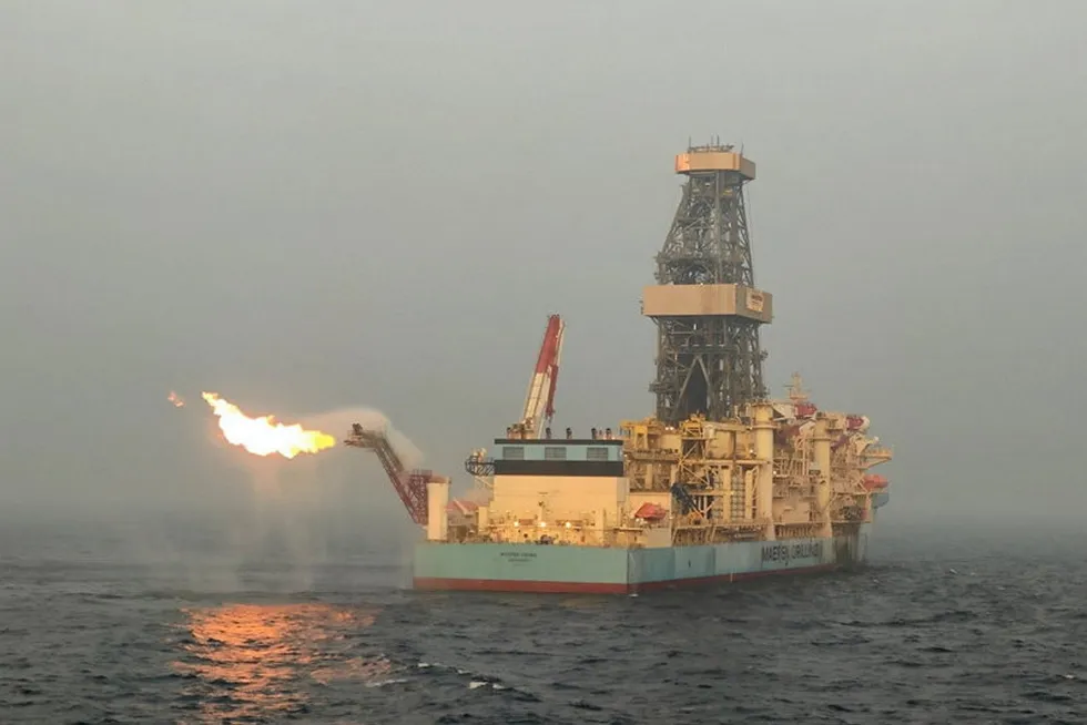 Bingo: Drillship Maersk Viking drills on the Mahar discovery near Myanmar's Shwe field.