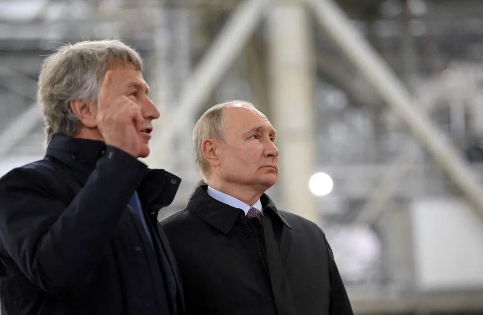Defiant: Novatek executive chairman Leonid Mikhelson (left) and Russian President Vladimir Putin.