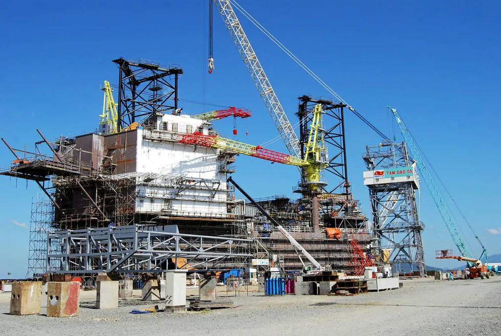 Worksite: the jack-up rig Tam Dao 05 under construction at PV Shipyard in Vietnam