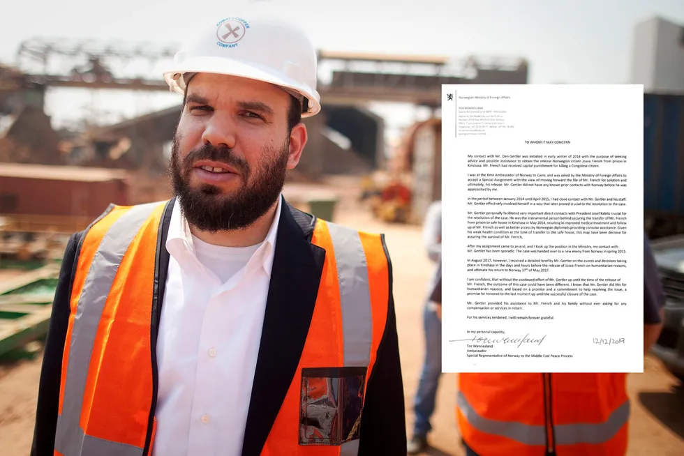 Israeli billionaire Dan Gertler at a mine complex in the Democratic Republic of Congo. Norwegian diplomat Tor Wennesland wrote a letter about his efforts for Norwegian authorities. Photograph: Simon Dawson/Bloomberg and screenshot