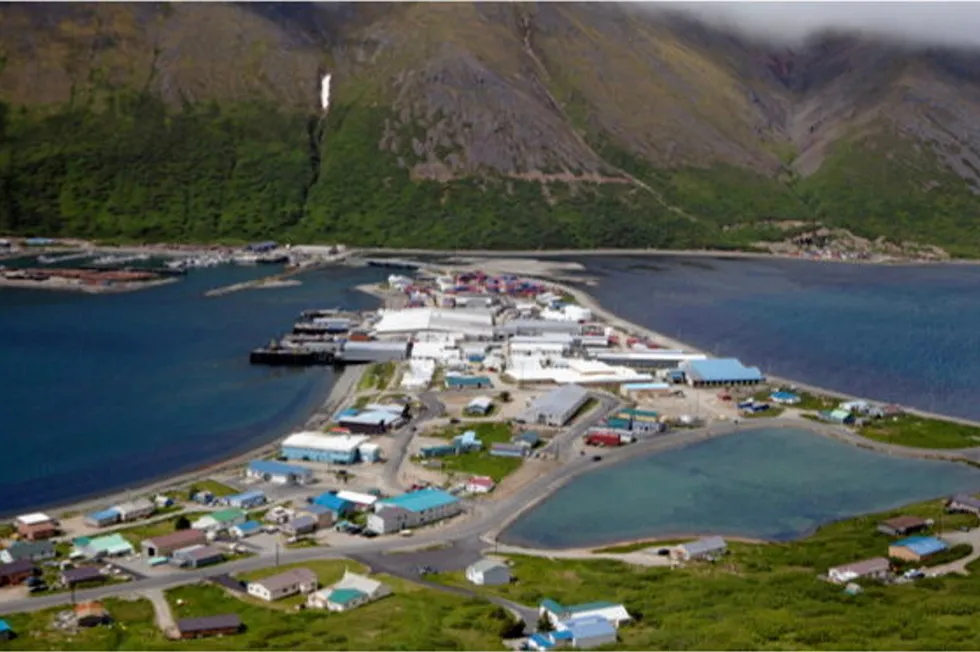 An aerial view of the city of King Cove, Alaska. Peter Pan closed the facility as part of a lease-and-sale agreement with rival processor Silver Bay Seafoods.
